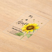 蝶の赤ちゃんシャワー付き水色ひまわり アクリル招待状 (レイダウン)