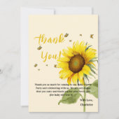 蝶の赤ちゃんシャワー付き水色ひまわり サンキューカード (正面)