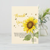 蝶の赤ちゃんシャワー付き水色ひまわり サンキューカード (スタンド正面)