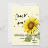 蝶の赤ちゃんシャワー付き水色ひまわり サンキューカード (正面)