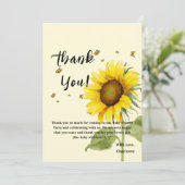 蝶の赤ちゃんシャワー付き水色ひまわり サンキューカード (スタンド正面)