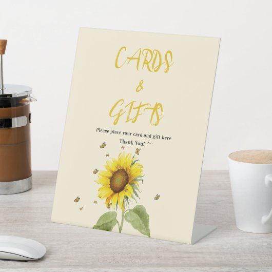 蝶の赤ちゃんシャワー付き水色ひまわり 台座サイン (インサイチュ)