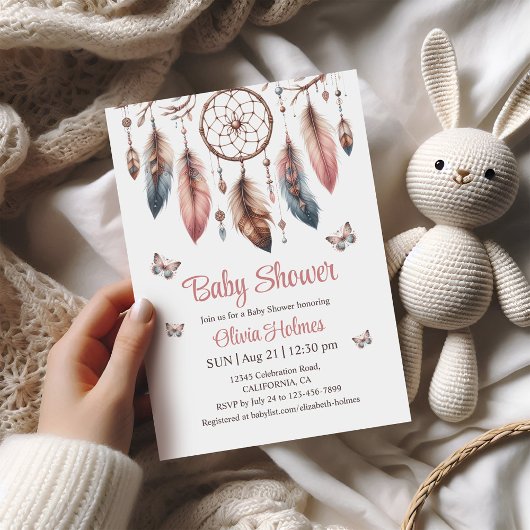 蝶の赤ちゃんシャワー付きBoho Dreamcatcher 招待状
