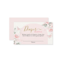 蝶の赤ちゃんシャワー女の子おむつラッフルカード