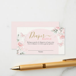 蝶の赤ちゃんシャワー女の子おむつラッフルカード エンクロージャーカード