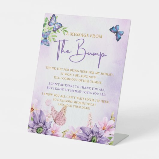 蝶の赤ちゃんシャワー女の子のペデスタルサイン 台座サイン (正面)