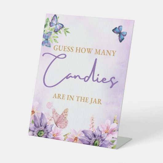 蝶の赤ちゃんシャワー女の子のペデスタルサイン 台座サイン (正面)