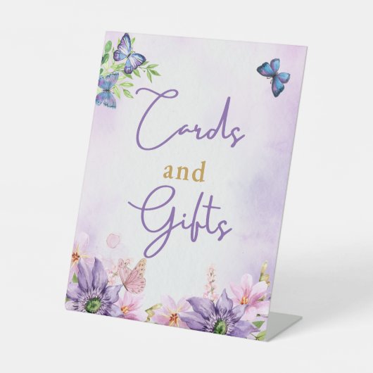 蝶の赤ちゃんシャワー女の子のペデスタルサイン 台座サイン (正面)