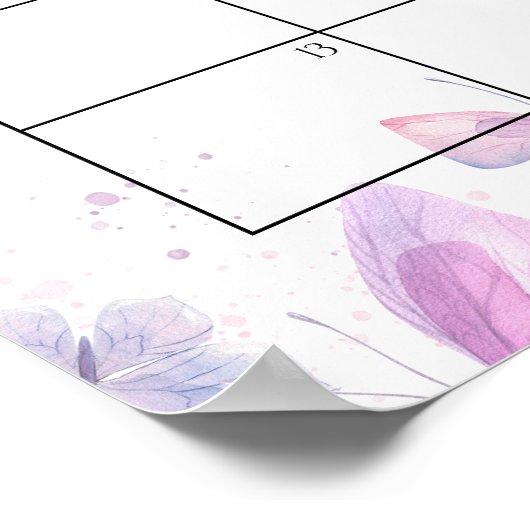 蝶の赤ちゃんシャワー推定期日カレンダー ポスター (角)