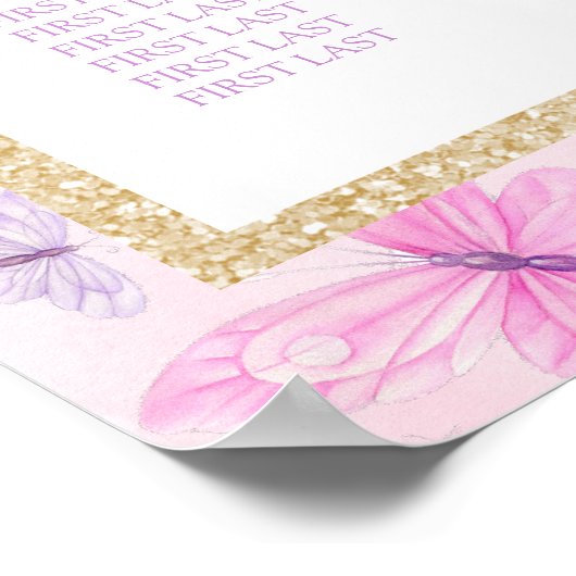 蝶の赤ちゃんシャワー誕生日パーティーのシーティングチャート ポスター (角)