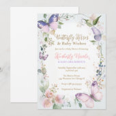 蝶の赤ちゃん 蝶のキス ベイビーシャワー 招待状 (正面/裏面)