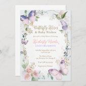 蝶の赤ちゃん 蝶のキス ベビーシャワー 招待状 (正面/裏面)