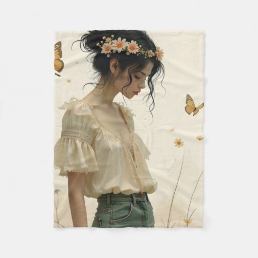 蝶の踊りの穏やかな優雅さ フリースブランケット (正面)