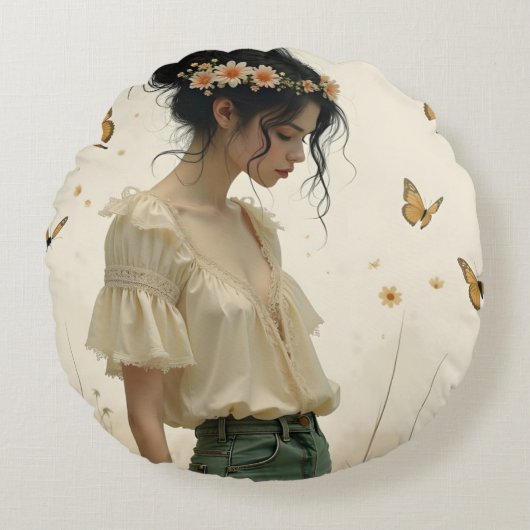 蝶の踊りの穏やかな優雅さ ラウンドクッション (正面)