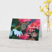 蝶の追悼の新年 カード (黄色い花)