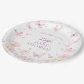 蝶の道ピンクの花ベビーシャワー ペーパープレート (アングル)