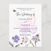 蝶の野生の花スミレ結婚ピンク インビテーションポストカード (正面)