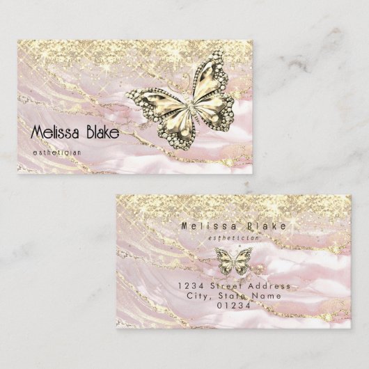 蝶の金ゴールドの輝フェイクき 名刺 (正面/裏面)