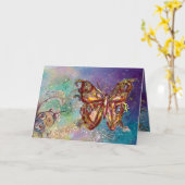 蝶の金ゴールドキラキラ，ブルーグリーンティール（緑がかった色） カード (黄色い花)