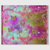 蝶の金ゴールドティール(緑がかった色)青い紫のきらめき ラッピングペーパー (フラット)