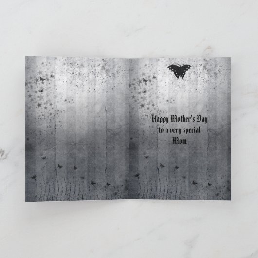 蝶の銀と黒ゴシックの母の日 カード (内部)