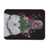 蝶の鐘瓶を持つ白猫 マグネット (横)