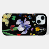 蝶の間のカラフル虹彩ブラックフローラ Case-Mate iPhoneケース (裏面 (横))