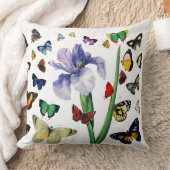 蝶の間のカラフル虹彩ホワイトフローラ クッション (ブランケット)