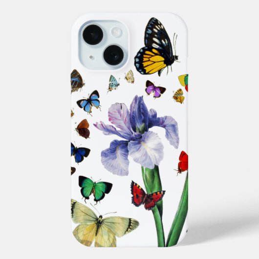 蝶の間のカラフル虹彩ホワイトフローラ Case-Mate iPhoneケース (裏面)