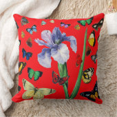 蝶の間のカラフル虹彩レッドフローラ クッション (ブランケット)