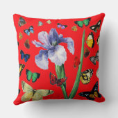 蝶の間のカラフル虹彩レッドフローラ クッション (裏面)