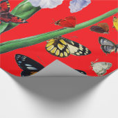 蝶の間のカラフル虹彩レッドフローラ ラッピングペーパー (角)