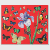 蝶の間のカラフル虹彩レッドフローラ ラッピングペーパー (フラット)