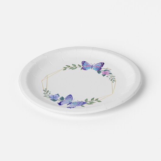 蝶の青い水色の蝶結婚の ペーパープレート (アングル)