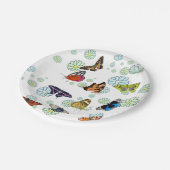 蝶の青飛んでいる緑のヒナギク ペーパープレート (アングル)