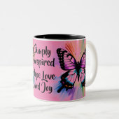 蝶の願い愛と喜びを単に必要 ツートーンマグカップ (正面右)