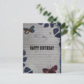 蝶の飾りが施された罫線紙の誕生日 ポストカード (スタンド正面)