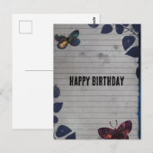 蝶の飾りが施された罫線紙の誕生日 ポストカード (正面/裏面)