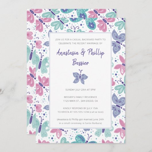 蝶の駆け落ちウェディングパーティー 招待状 (正面/裏面)