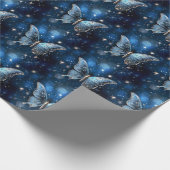 蝶の魔法の青の魅惑的なお洒落ファンタジー ラッピングペーパー (角)