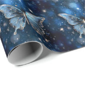 蝶の魔法の青の魅惑的なお洒落ファンタジー ラッピングペーパー (ロールコーナー)