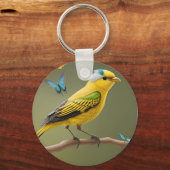 蝶の鮮やか間に止まった黄色の鳥 キーホルダー (裏面)