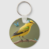 蝶の鮮やか間に止まった黄色の鳥 キーホルダー (裏面)