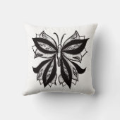 蝶の黒と白の部族刺青 クッション (裏面)