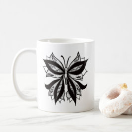 蝶の黒と白の部族刺青 コーヒーマグカップ