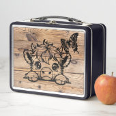 蝶の黒/木目を持つハイランドフェイク牛 メタルランチボックス (インサイチュ)