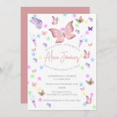 蝶の1歳誕生日招待状（スペイン語） 招待状 (正面/裏面)