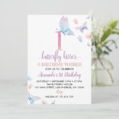 蝶の1歳誕生日招待状 招待状 (スタンド正面)