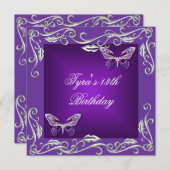 蝶の13歳の誕生日パーティー 明るい紫 招待状 (正面/裏面)