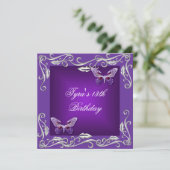 蝶の13歳の誕生日パーティー 明るい紫 招待状 (スタンド正面)